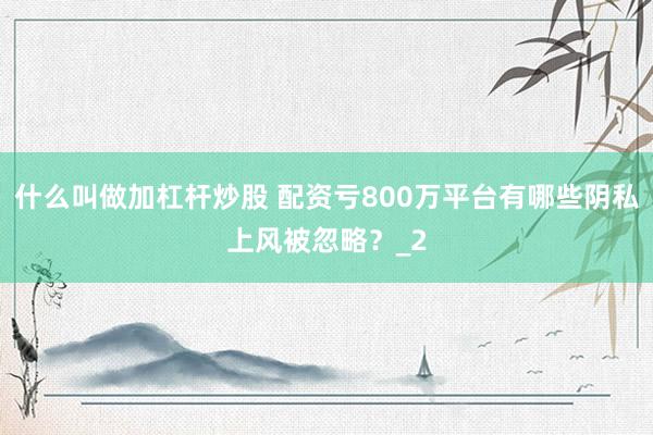 什么叫做加杠杆炒股 配资亏800万平台有哪些阴私上风被忽略？_2