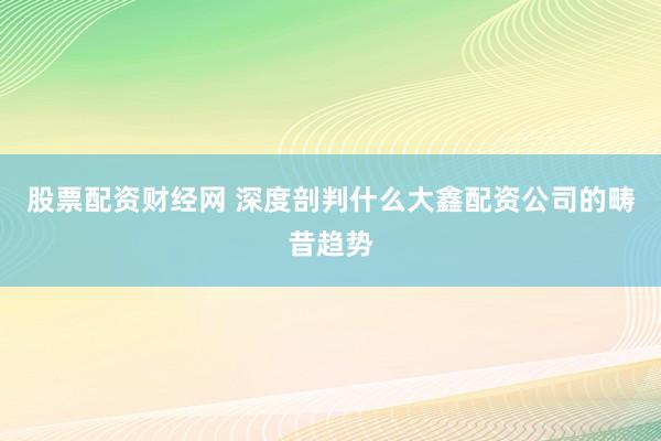 股票配资财经网 深度剖判什么大鑫配资公司的畴昔趋势
