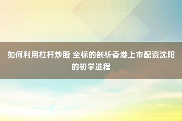 如何利用杠杆炒股 全标的剖析香港上市配资沈阳的初学进程
