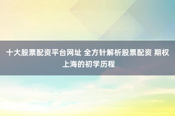 十大股票配资平台网址 全方针解析股票配资 期权 上海的初学历程
