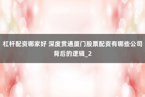 杠杆配资哪家好 深度贯通厦门股票配资有哪些公司背后的逻辑_2