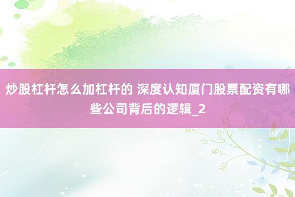 炒股杠杆怎么加杠杆的 深度认知厦门股票配资有哪些公司背后的逻辑_2