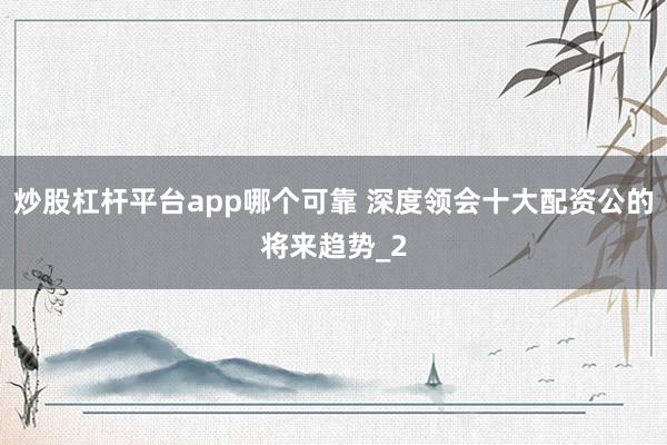 炒股杠杆平台app哪个可靠 深度领会十大配资公的将来趋势_2