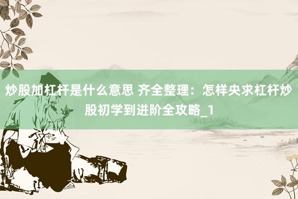 炒股加杠杆是什么意思 齐全整理：怎样央求杠杆炒股初学到进阶全攻略_1