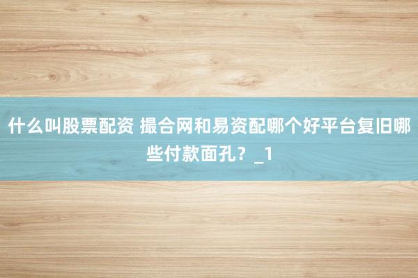 什么叫股票配资 撮合网和易资配哪个好平台复旧哪些付款面孔？_1