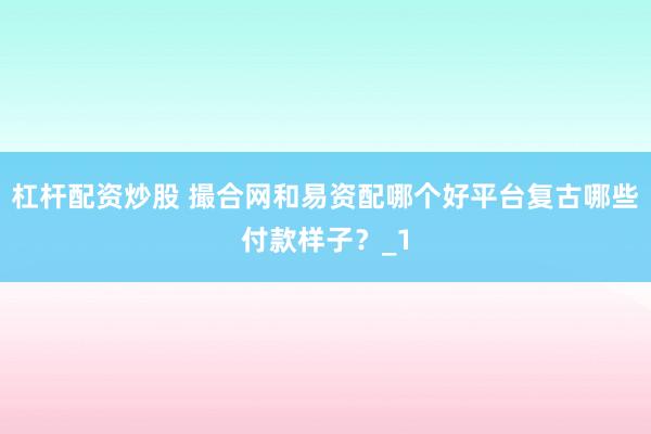 杠杆配资炒股 撮合网和易资配哪个好平台复古哪些付款样子？_1