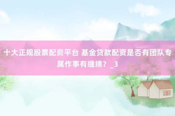 十大正规股票配资平台 基金贷款配资是否有团队专属作事有缠绵？_3