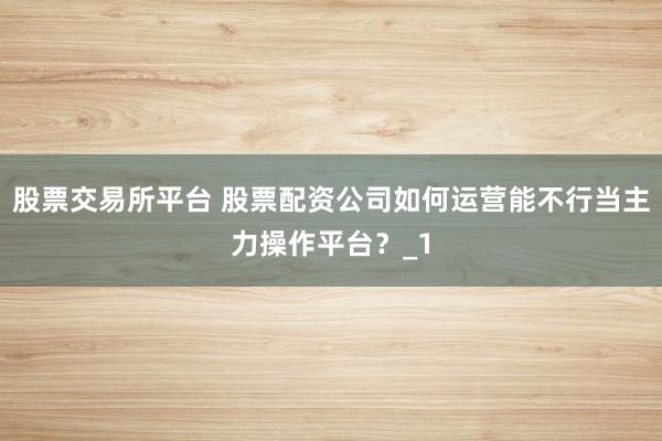 股票交易所平台 股票配资公司如何运营能不行当主力操作平台？_1