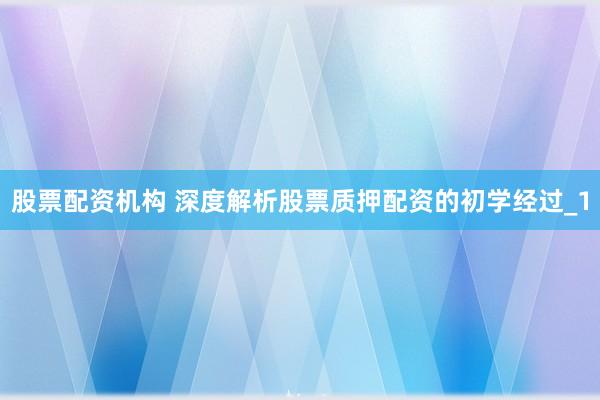 股票配资机构 深度解析股票质押配资的初学经过_1