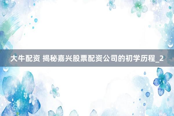 大牛配资 揭秘嘉兴股票配资公司的初学历程_2