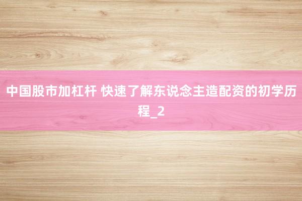 中国股市加杠杆 快速了解东说念主造配资的初学历程_2