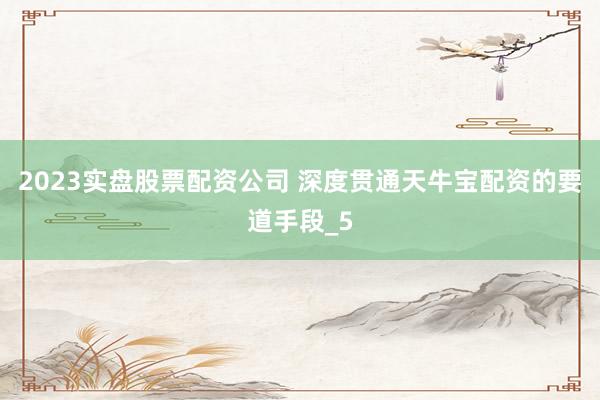2023实盘股票配资公司 深度贯通天牛宝配资的要道手段_5