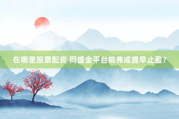 在哪里股票配资 同盛金平台能弗成提早止盈？