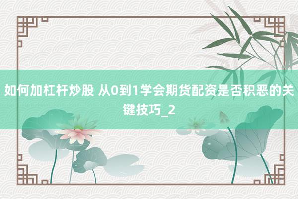 如何加杠杆炒股 从0到1学会期货配资是否积恶的关键技巧_2