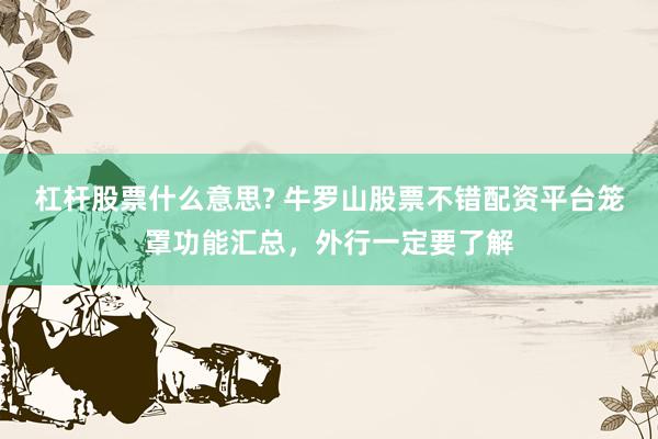 杠杆股票什么意思? 牛罗山股票不错配资平台笼罩功能汇总，外行一定要了解