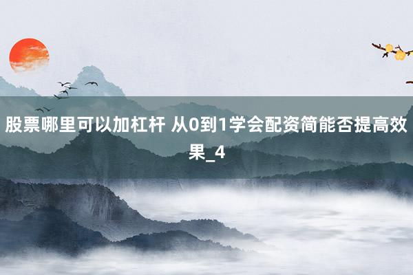 股票哪里可以加杠杆 从0到1学会配资简能否提高效果_4