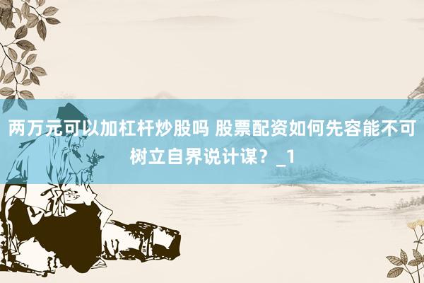 两万元可以加杠杆炒股吗 股票配资如何先容能不可树立自界说计谋？_1