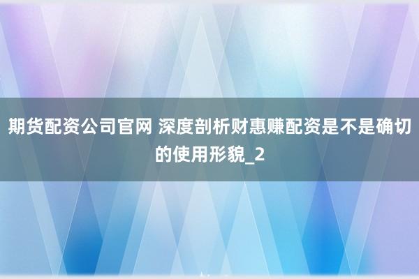 期货配资公司官网 深度剖析财惠赚配资是不是确切的使用形貌_2